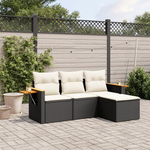 Vidaxl Salon De Jardin 4 Pcs Avec Coussins Noir Résine Tressée on Productcaster.