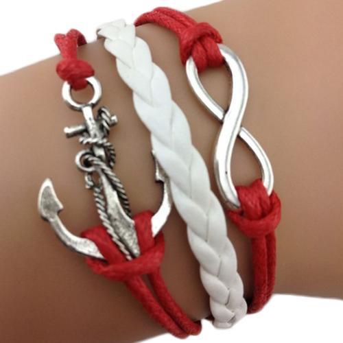 Bracelet Infini Ancre Karma Marin Rouge Et Blanc Multibrins on Productcaster.