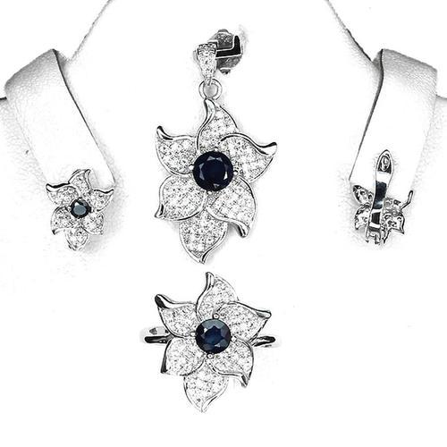 Parure Saphir Bleu Argent 925. Pendentif + Chaine, Bague, Boucles D... on Productcaster.