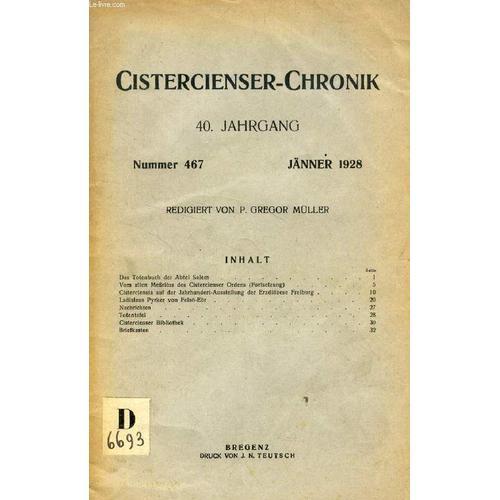 Cistercienser-Chronik, 40. Jahrgang, Nr. 467-478, Jan.-Dez. 1928 (I... on Productcaster.