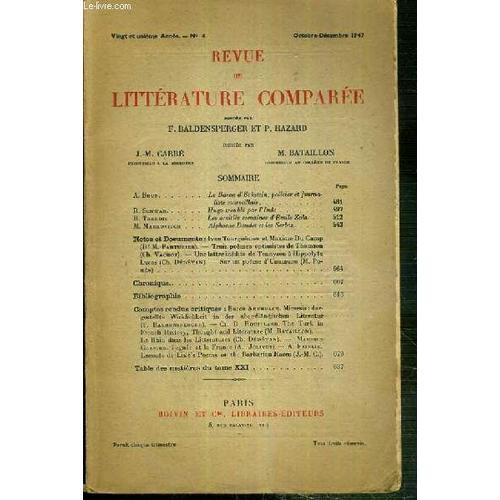 Revue De Litterature Comparee - Vingt Et Unieme Annee - N°4 - Octob... on Productcaster.