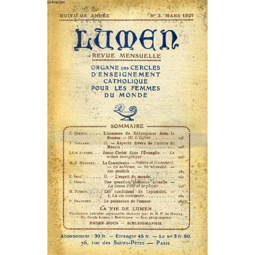 Lumen, 8e Annee, N° 3, Mars 1927 (Sommaire: G. Quéset. L¿Annonce Du... on Productcaster.