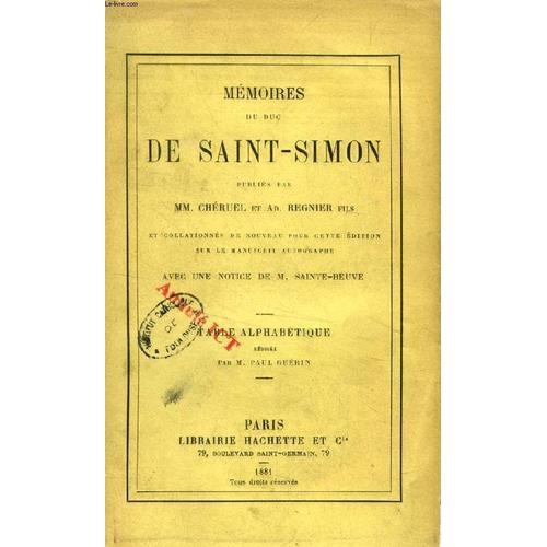 Memoires Du Duc De Saint-Simon, Table Alphabetique (Par Paul Guérin) on Productcaster.