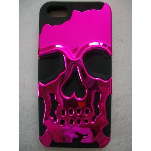 Coque Silicone Protection Iphone 5s Tête De Mort Fuschia on Productcaster.