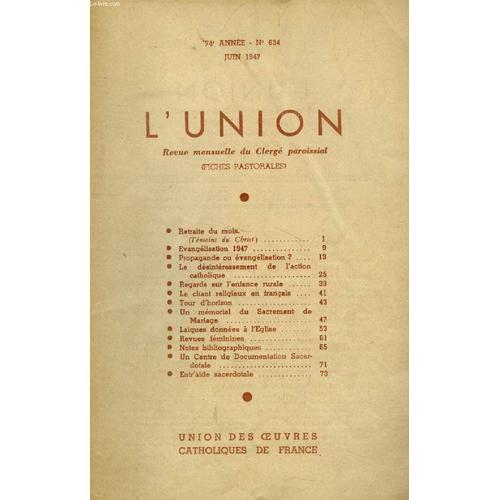 L'union, Revue Mensuelle Du Clerge Paroissial (Fiches Pastorales), ... on Productcaster.