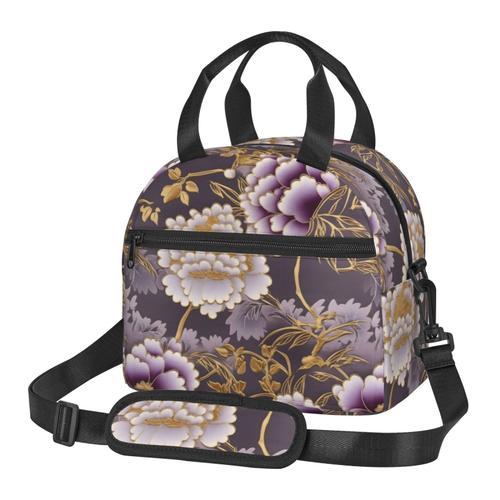 Sac à déjeuner Fleurs japonaises Plantes violettes et dorées Sac be... on Productcaster.