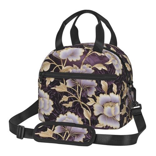 Sac à déjeuner Fleurs japonaises Plantes violettes et dorées Sac be... on Productcaster.