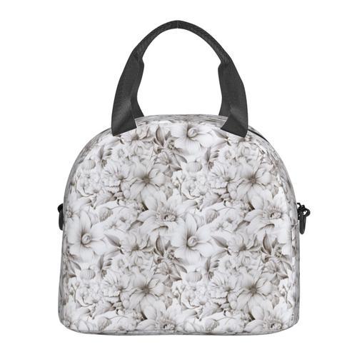 Sac à déjeuner Motifs de fleurs blanches Sac besace à main avec san... on Productcaster.