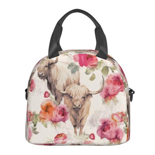 Sac à déjeuner Highland Vaches Aquarelle Animaux de la ferme Sac be... on Productcaster.