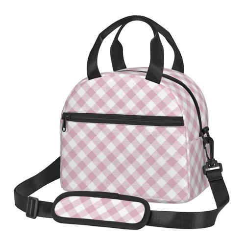 Sac à déjeuner Plaid rose, menthe et gris Sac besace à main avec sa... on Productcaster.