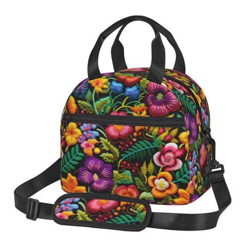 Sac à déjeuner Broderie de fleurs tropicales Sac besace à main avec... on Productcaster.