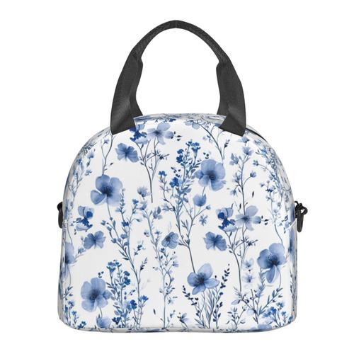 Sac à déjeuner Motif de fleurs sauvages Cottagecore bleu français S... on Productcaster.