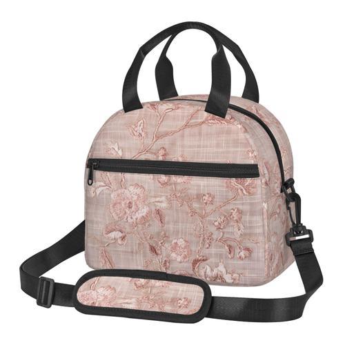 Sac à déjeuner Tissu Lin Brodé Chic Rose Blush Sac besace à main av... on Productcaster.