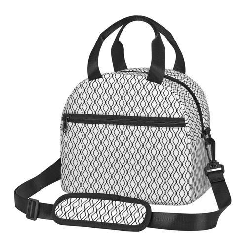 Sac à déjeuner Géométrique noir et blanc Sac besace à main avec san... on Productcaster.