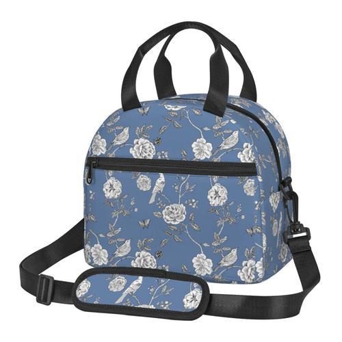 Sac à déjeuner Toile Patterns Toile De Jouy Bleu Blanc Sac besace à... on Productcaster.