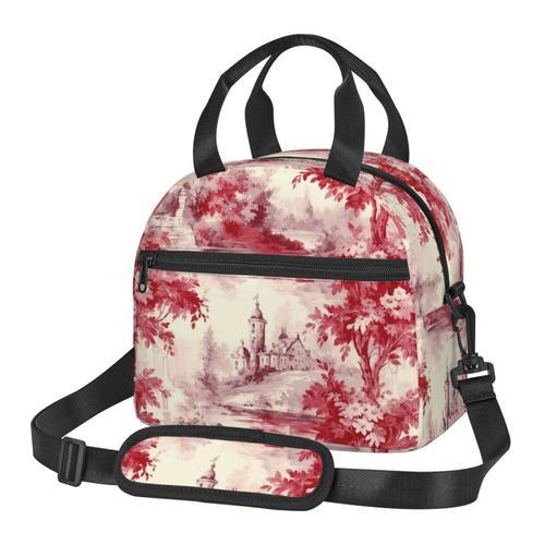 Sac à déjeuner Tissu toile rouge campagne française Sac besace à ma... on Productcaster.