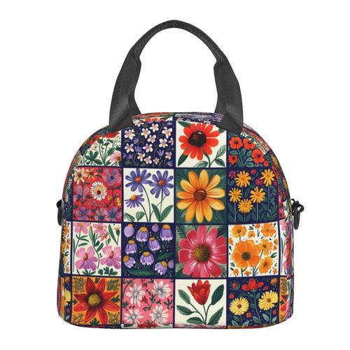 Sac à déjeuner Modèle de tissu de fleurs de courtepointe artisanale... on Productcaster.