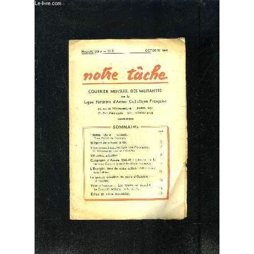 Notre Tache- N°1- Octobre 1946- Militante Dans Toute La Vie- Nous A... on Productcaster.