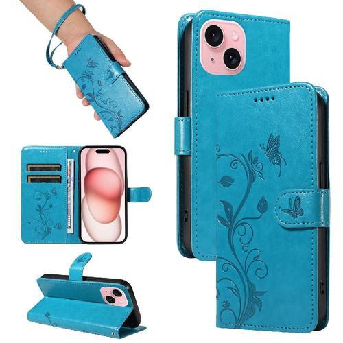 Étui Pour Iphone 15 Cuir De Haute Qualité Papillon En Relief Avec S... on Productcaster.