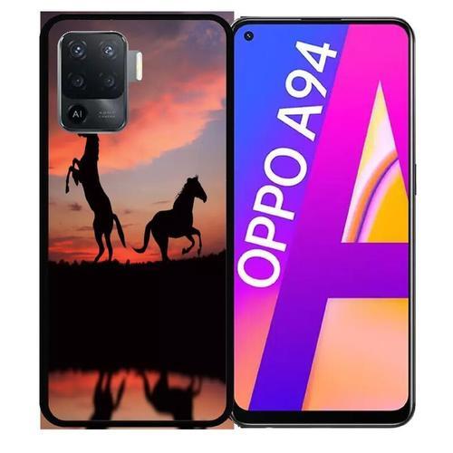 Coque Pour Oppo A94 - Chevaux Coucher De Soleil - Silicone - Noir on Productcaster.