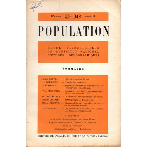 Population N°3 3e Annee Juillet Septembre 1948 - L'habitation Moder... on Productcaster.