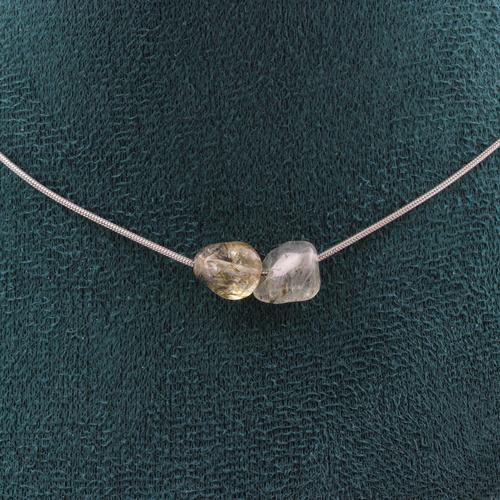 Collier 2 Perles Quartz Tourmaline Rutile Du Brésil Chaine En Acier... on Productcaster.