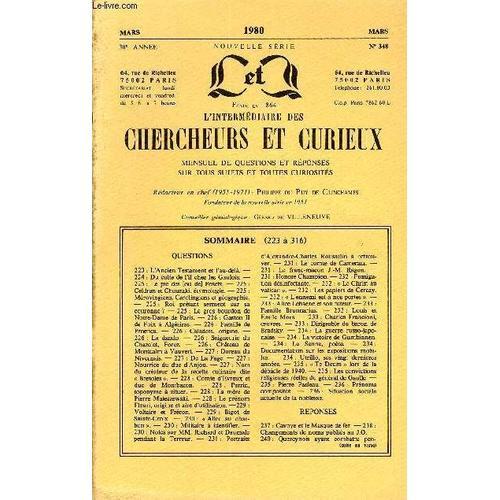 L'intermediaire Des Chercheurs Et Curieux N° 348 - Questions 223: L... on Productcaster.