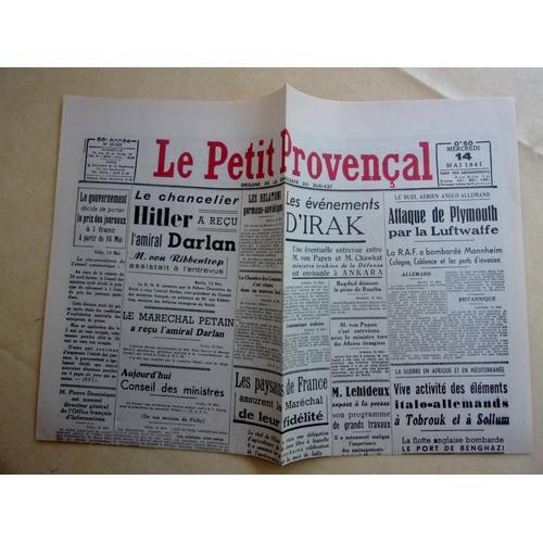 Le Petit Provençal N° 23455 Fac Similé Du 14 Mai 1941 on Productcaster.