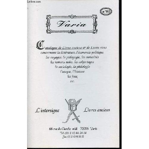 Catalogue N°83 De Livres Anciens Et De Livres Rares Concernant La L... on Productcaster.