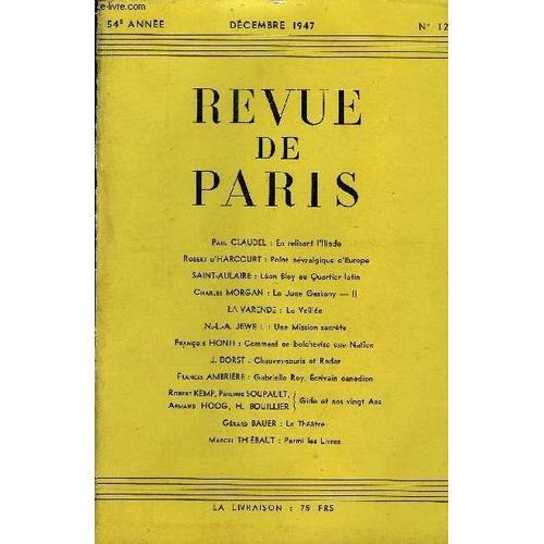 Revue De Paris 54e Annee N°12 - Paul Claudel : En Relisant L'iliade... on Productcaster.