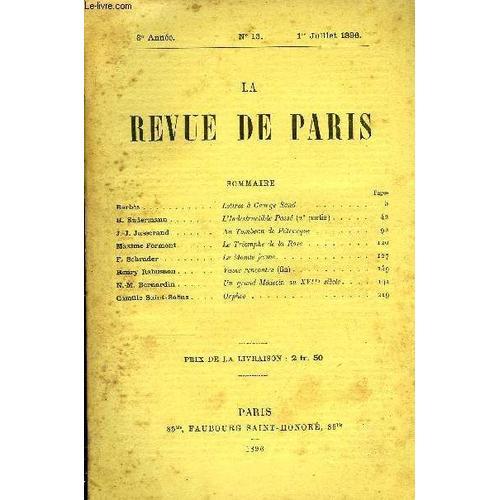 Revue De Paris 3e Annee N°13 - Barbès .H. Sudermann .J.-J. Jusseran... on Productcaster.