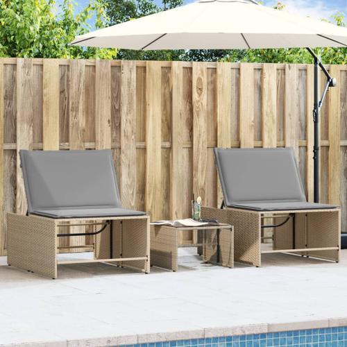 Vidaxl Chaises Longues Lot De 2 Avec Table Beige Résine Tressée on Productcaster.