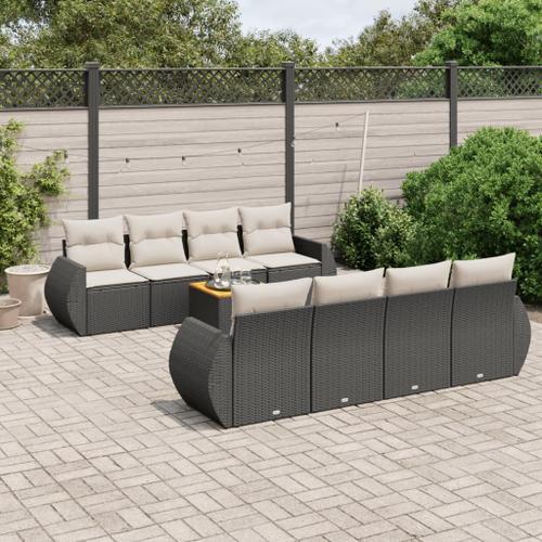 Vidaxl Salon De Jardin 9 Pcs Avec Coussins Noir Résine Tressée on Productcaster.