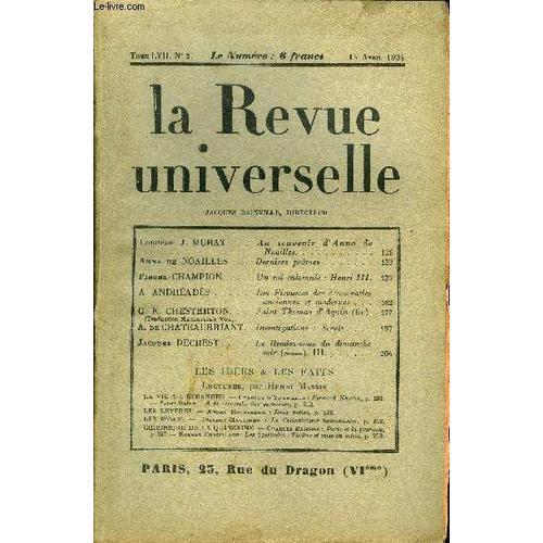 La Revue Universelle Tome 57 N°2 - Comtesse J. Murat. Au Souvenir D... on Productcaster.