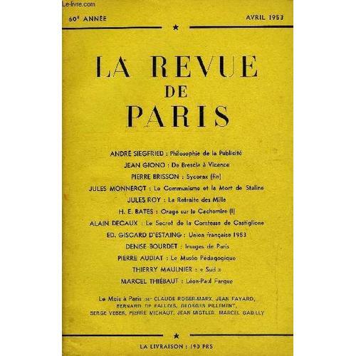 Revue De Paris 60e Annee N°4 - André Siegfried : Philosophie De La ... on Productcaster.