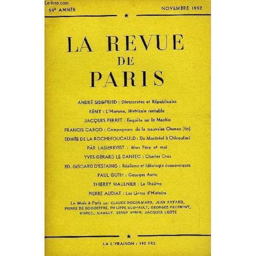 Revue De Paris 59e Annee - André Siegfried : Démocrates Et Républic... on Productcaster.