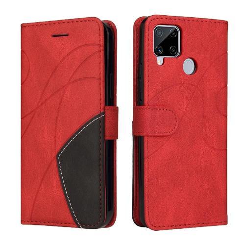 Étui Pour Realme C15 Coque Flip Folio En Cuir Pu Couture À Deux Cou... on Productcaster.