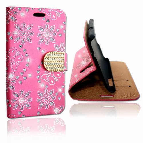 Sony Xperia M5 Etui Housse Coque Folio Strass Diamant Rose By Ph26 on Productcaster.