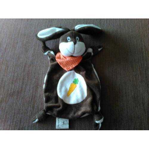 Doudou Plat Lapin Marron Imprimé Carotte Avec Foulard, Les Petites ... on Productcaster.