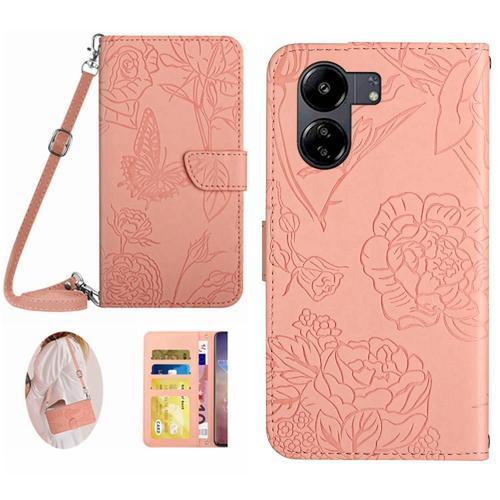 Étui Pour Xiaomi Redmi 13c 4g Portefeuille En Cuir Papillons Et Fle... on Productcaster.