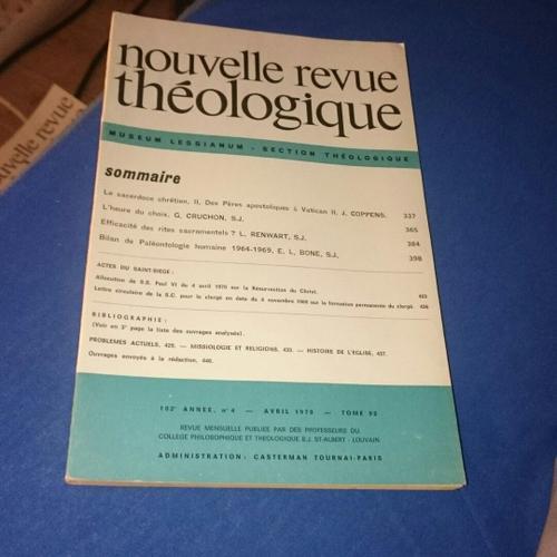 Nouvelle Revue Théologique.102e Année. Numéro 4. Avril 1970. Tome 92. on Productcaster.