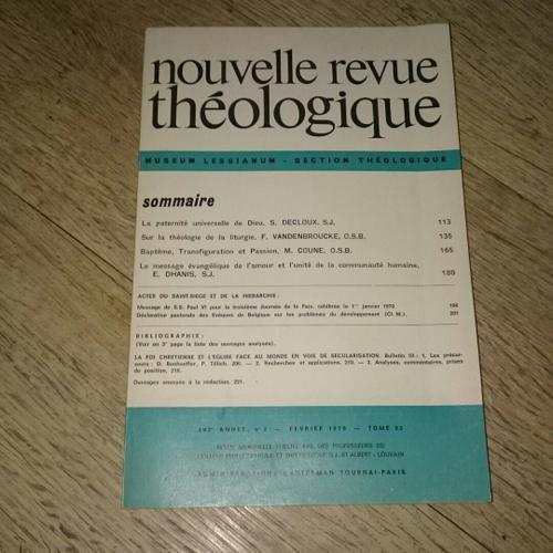 Nouvelle Revue Théologique. 102e Année. Numéro 2. Février 1970. Tom... on Productcaster.