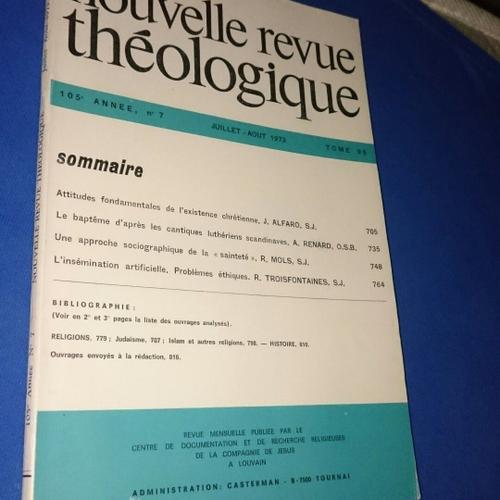 Nouvelle Revue Théologique. 105e Année. Numéro 7. Juillet-Aout 1973... on Productcaster.