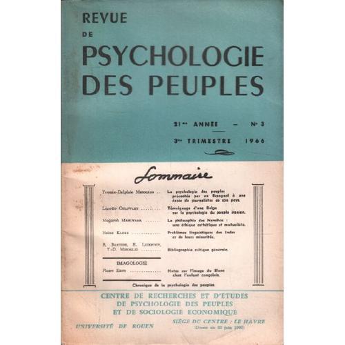 Revue De La Psychologie Des Peuples / N° 3/ 1966 on Productcaster.