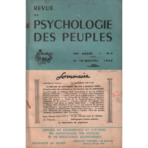 Revue De La Psychologie Des Peuples / N° 4 / 1965 on Productcaster.