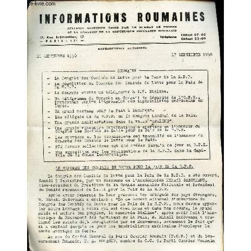 Informations Roumaines - 11 - 17 Septembre 1950 / Le Congrès Des Co... on Productcaster.