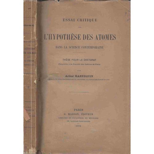 Essai Critique Sur L'hypothèse Des Atomes Dans La Science Contempor... on Productcaster.