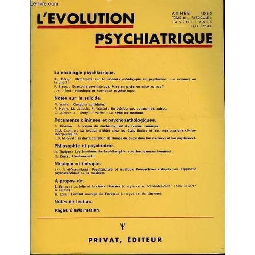 L'evolution Psychiatrique Fascicule I - La Nosologie Psychiatrique.... on Productcaster.