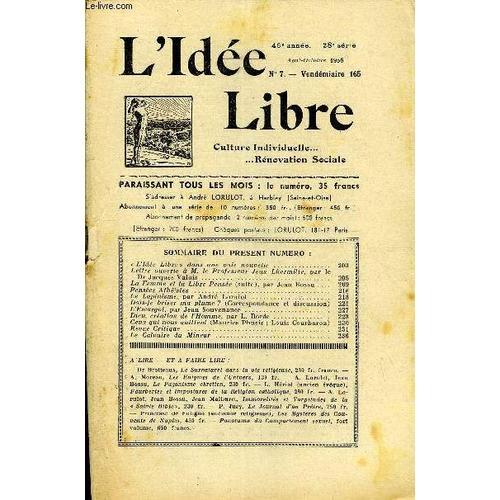 L'idee Libre 46e Annee N°7 - « Vidée Libre » Dans Une Voie Nouvelle... on Productcaster.