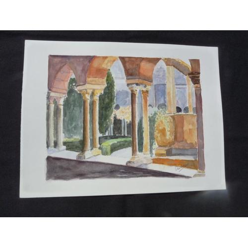 Aquarelle Originale De Vaubourg : Le Cloître De La Cathédrale De Fr... on Productcaster.